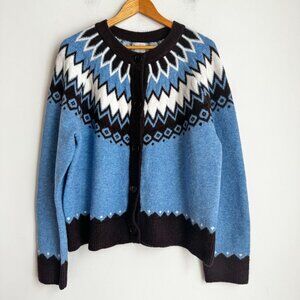 Joie Blue Fair Isle Cardigan Sweater XL